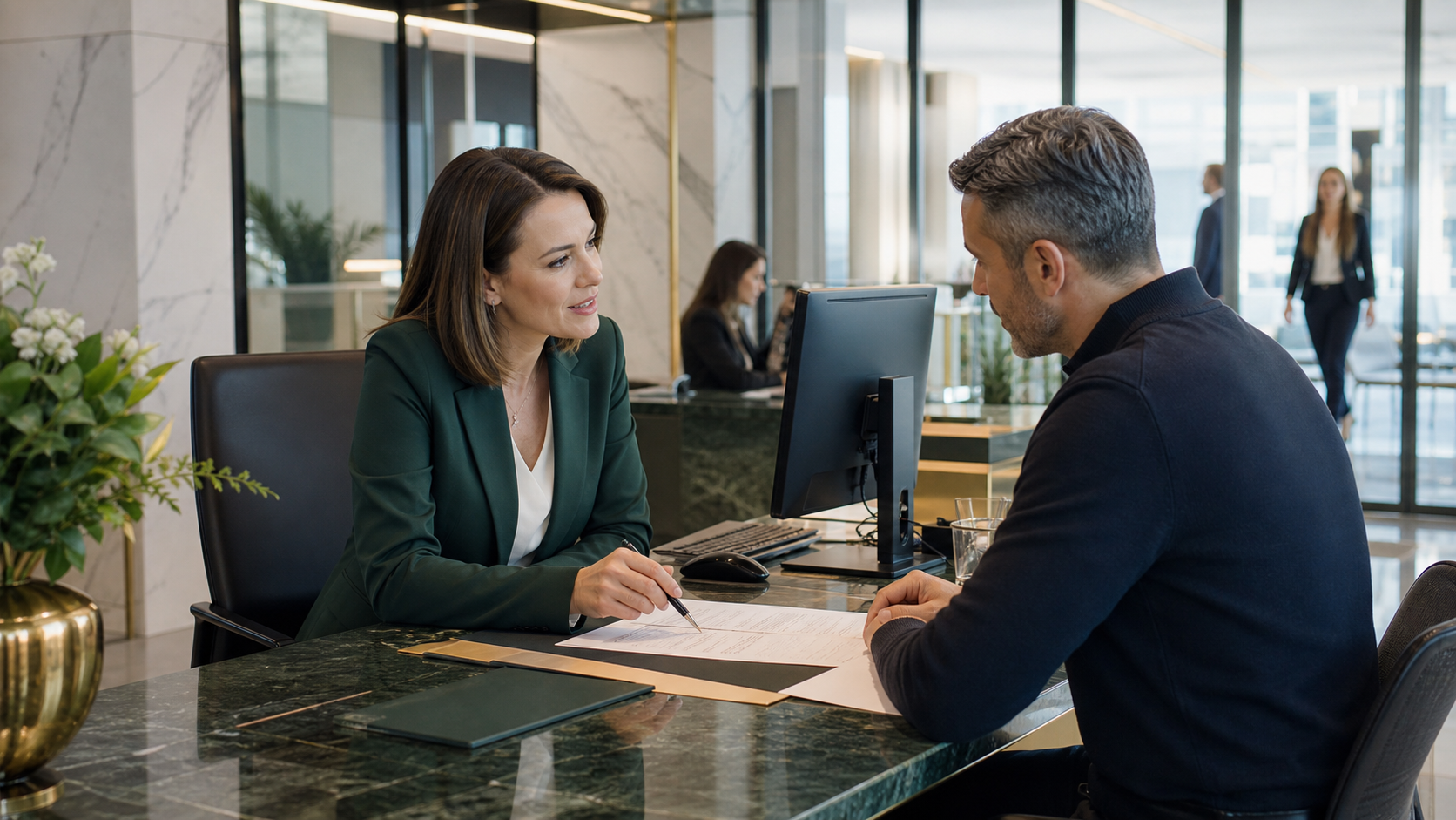 MONAD Financial Services banking specialist reviewing account options with a client