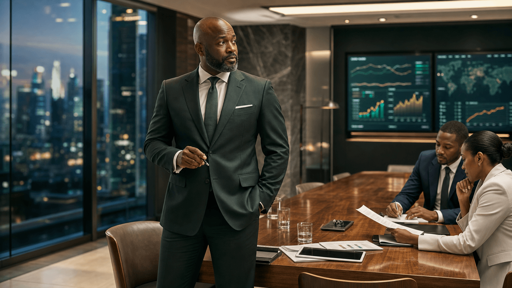 MONAD BANK manager leading executive banking operations in a boardroom